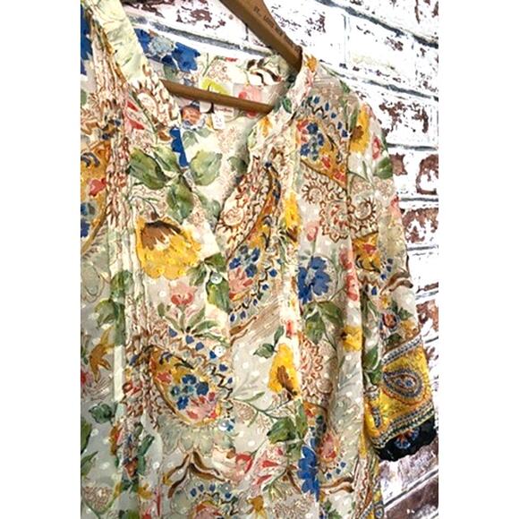 Anthropologie Fig & Flower Plus Size Flowing 3/4 Border Printed Sleeve Blouse - Picture 8 of 13